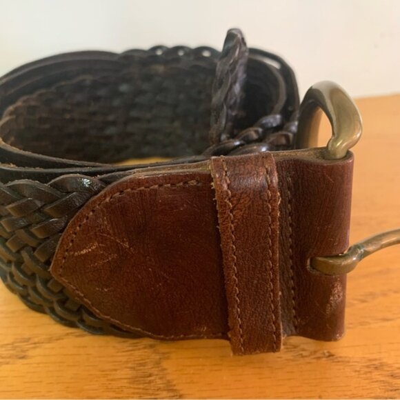 Theory women’s black leather braided wide belt size medium / Large gold buckle - Picture 3 of 5